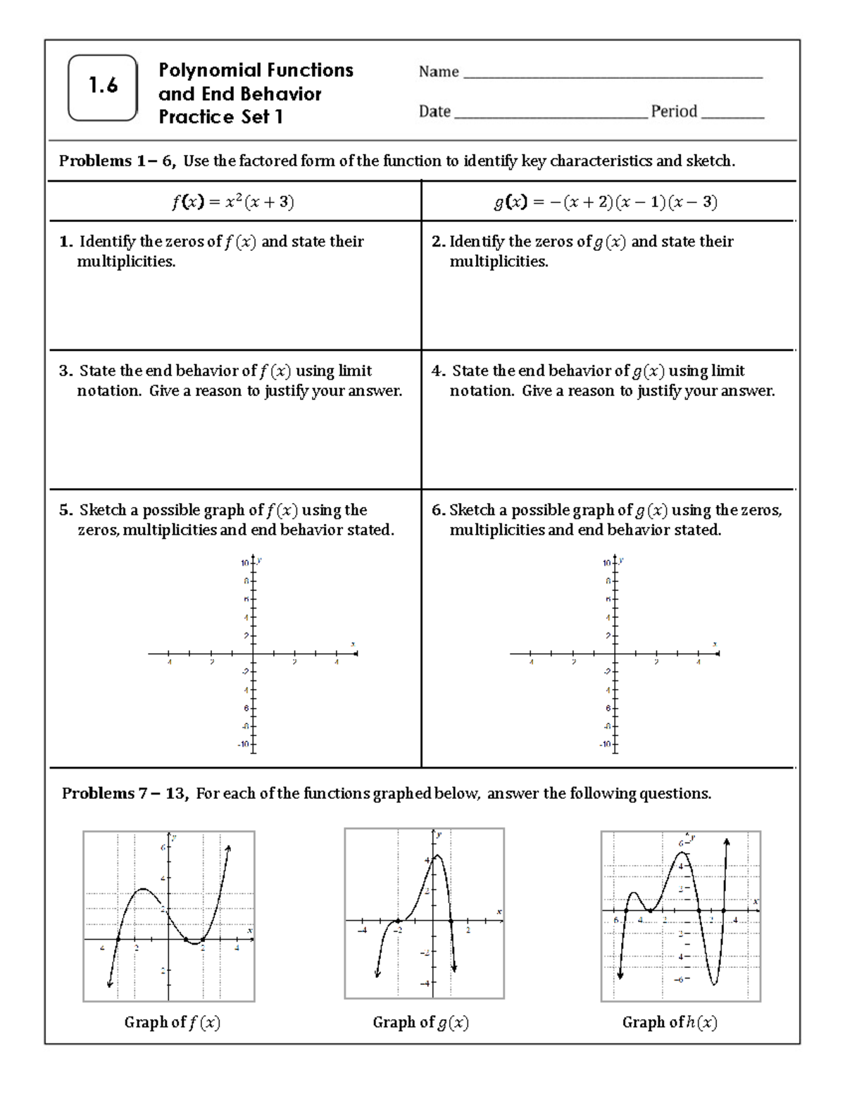 Polynomial Functions and End Behavior Practice Set 1 (Math 1.6) - Studocu
