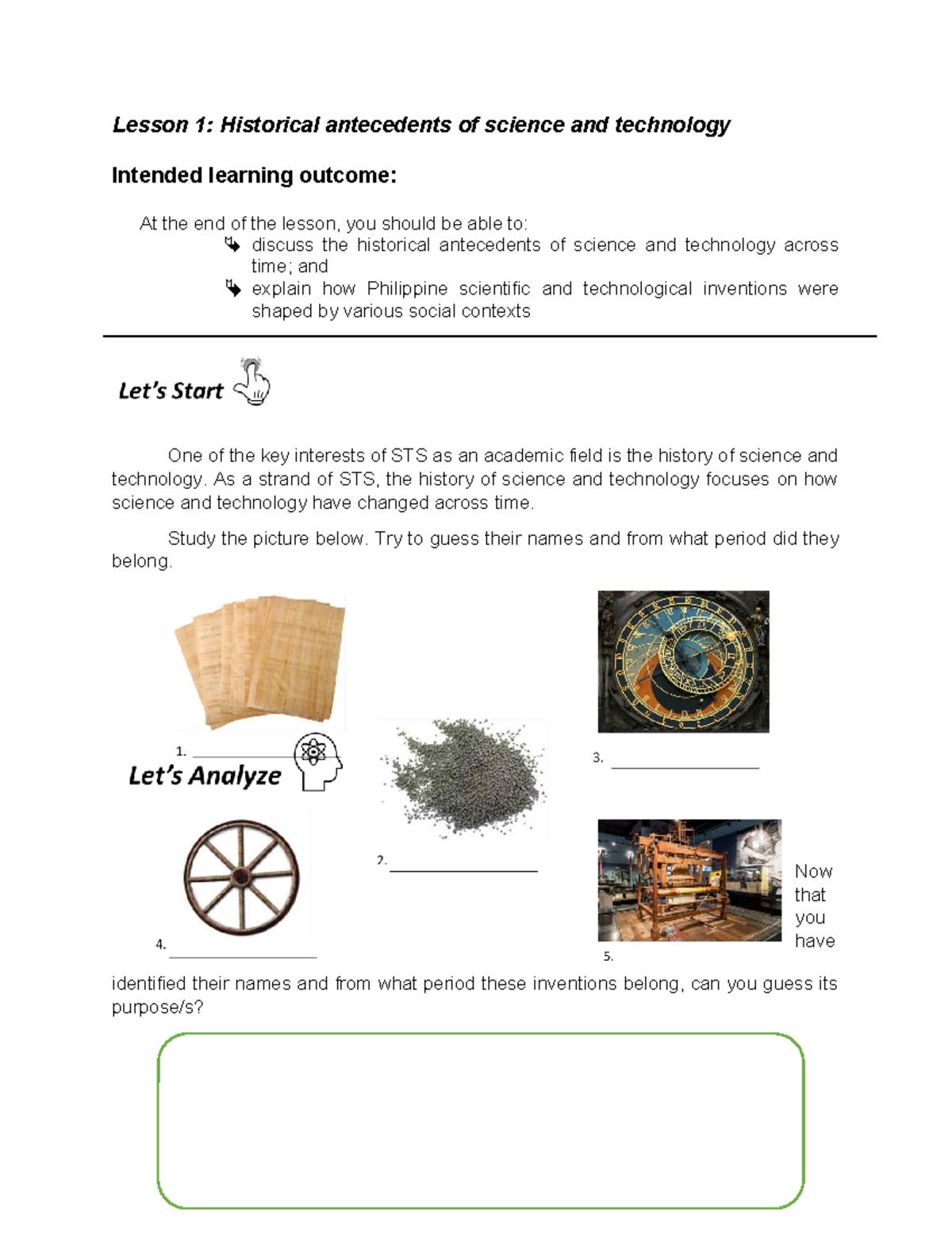 Lesson 1: Historical Antecedents of Science & Tech in the PH - Studocu