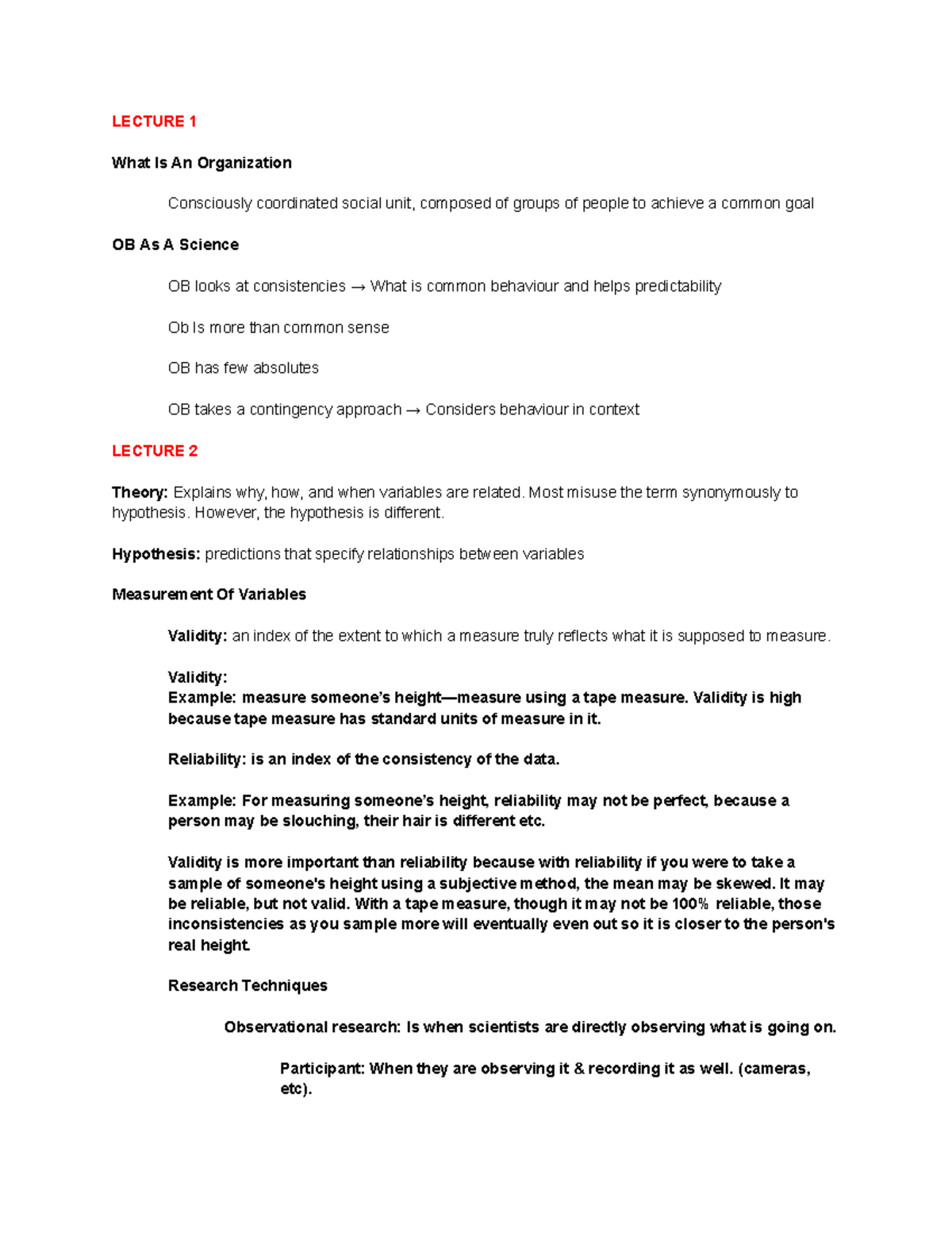 OB 102 Lecture Notes: Understanding Organizational Behavior Concepts ...