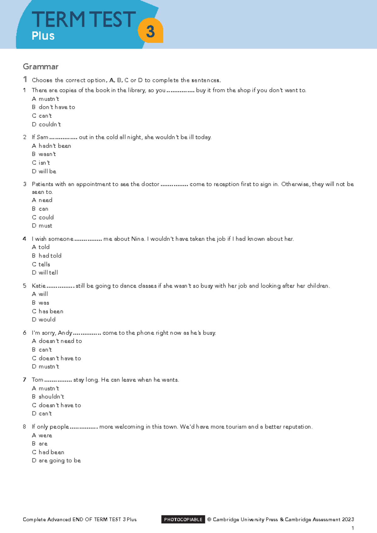 Complete Advanced END OF TERM Term Test 3 Plus - Practice Document ...