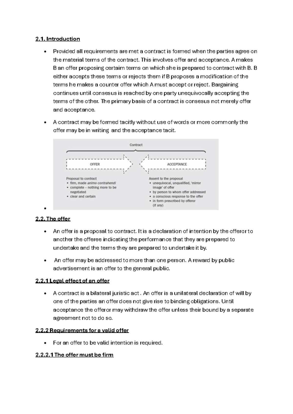 Contract Law Unit 2 Notes: Offer and Acceptance Summary - Studocu