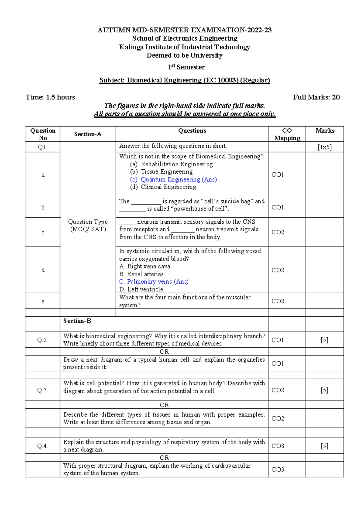 Syllabus - 1st Sem Question - note - Biomedical Engineering Subject ...