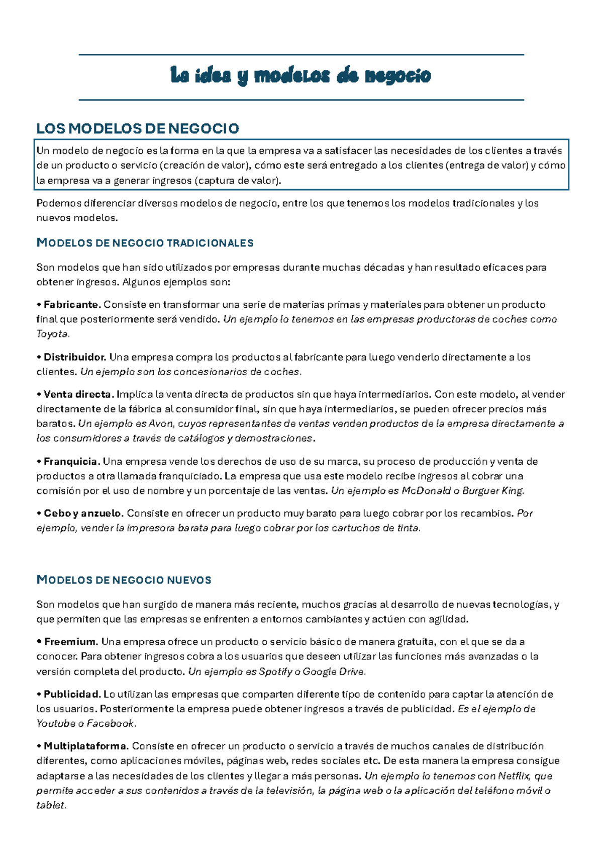 Los modelos de negocio - PDF - LOS MODELOS DE NEGOCIO Un modelo de ...
