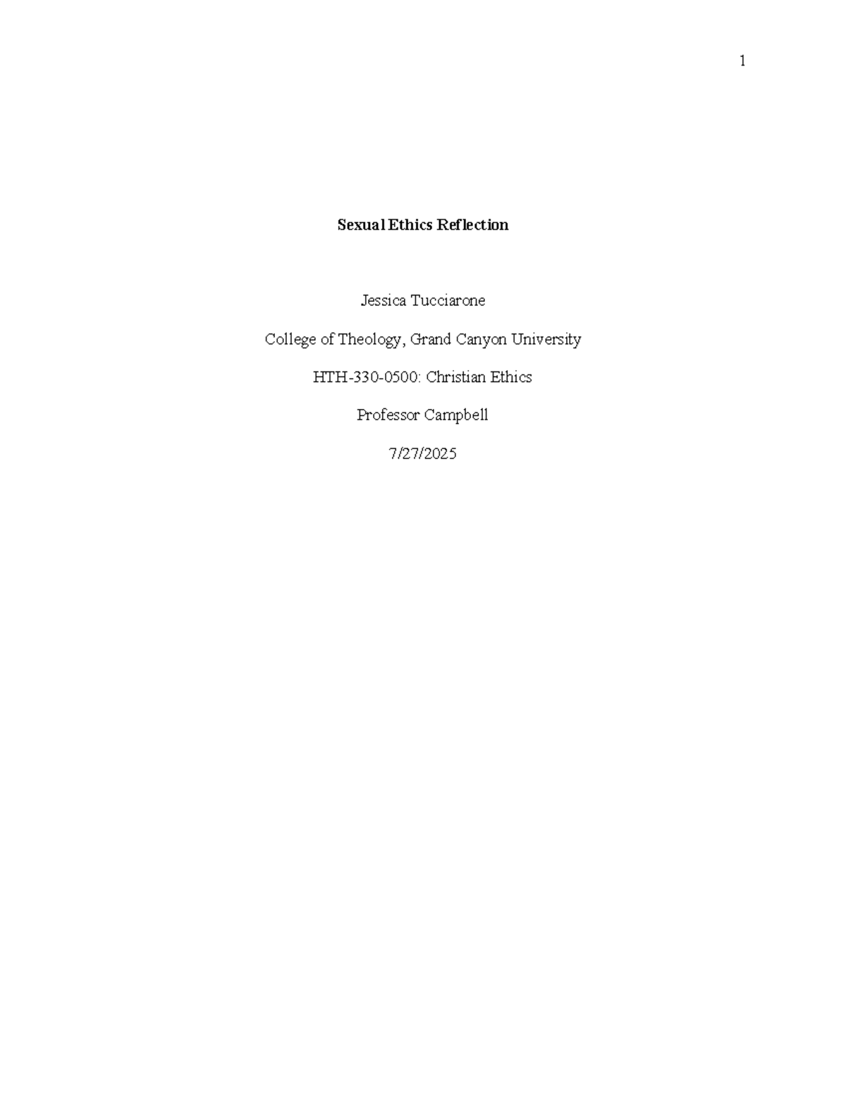 HTH-330-0500: Reflection on Sexual Ethics and Christian Living - Studocu