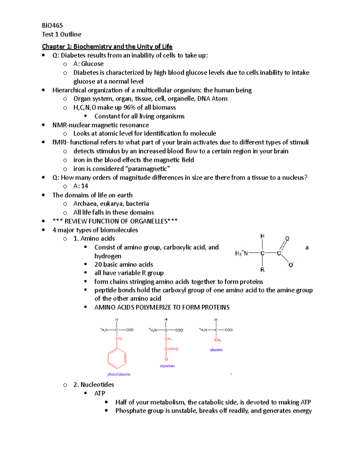 BIO 465 Test 1 Study Guide: Biochemistry and Protein Structures - Studocu