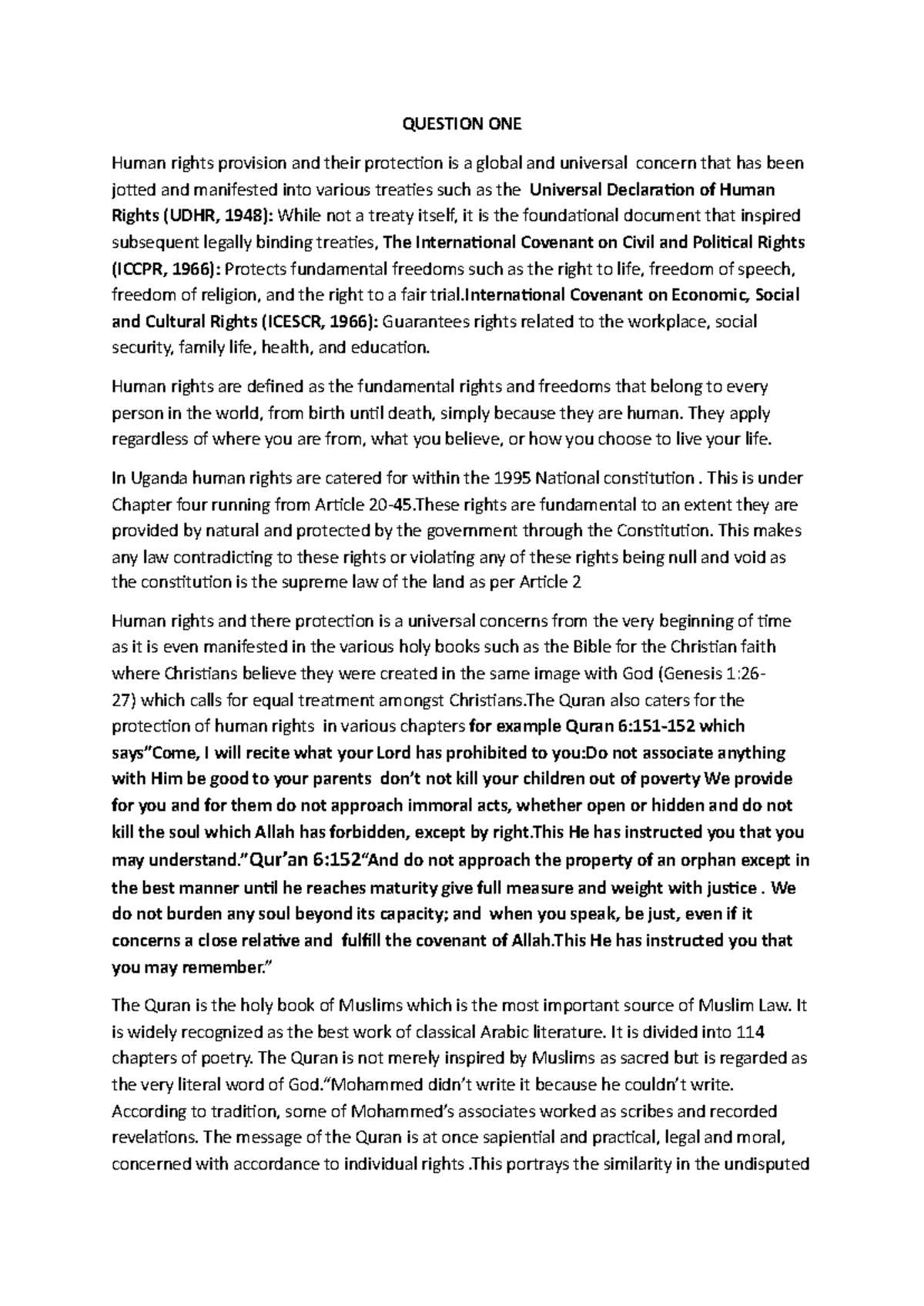 Human Rights Protection: A Comparative Study of ICCPR & ICESCR - Studocu