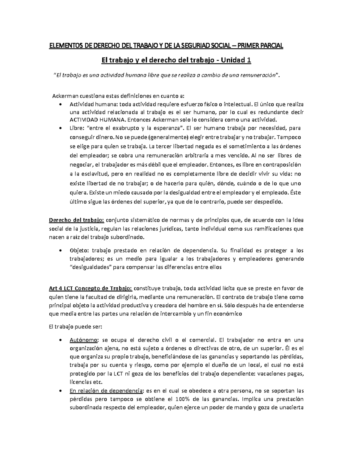 Resumen de Derecho del Trabajo y Seguridad Social - 1er Parcial - Studocu