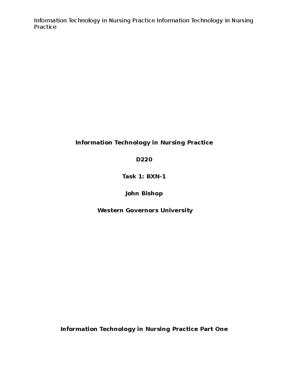 D220 Task 1: Information Technology in Nursing Practice Essay - Studocu