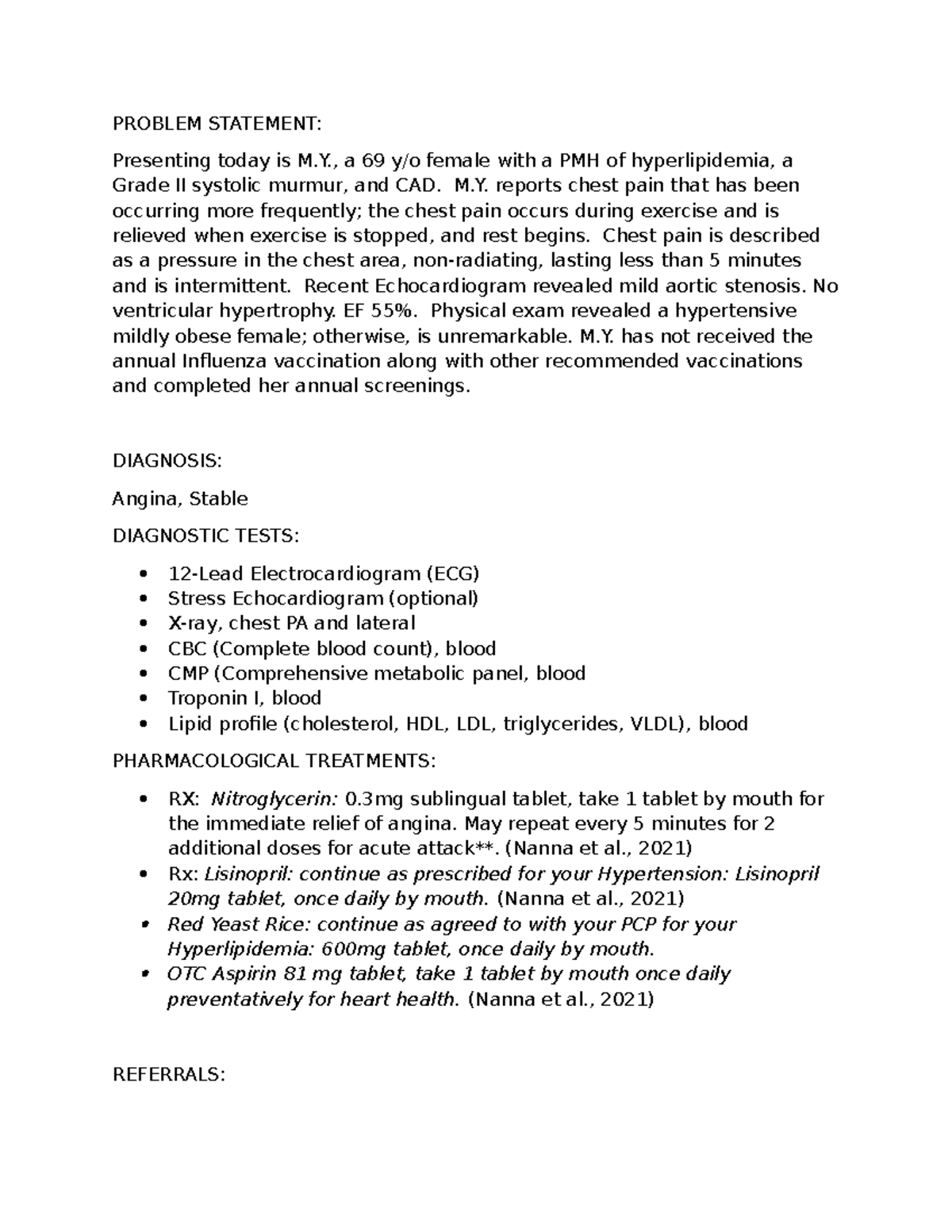NR601 Week 2 iHuman Case Study: Stable Angina Management Plan - Studocu
