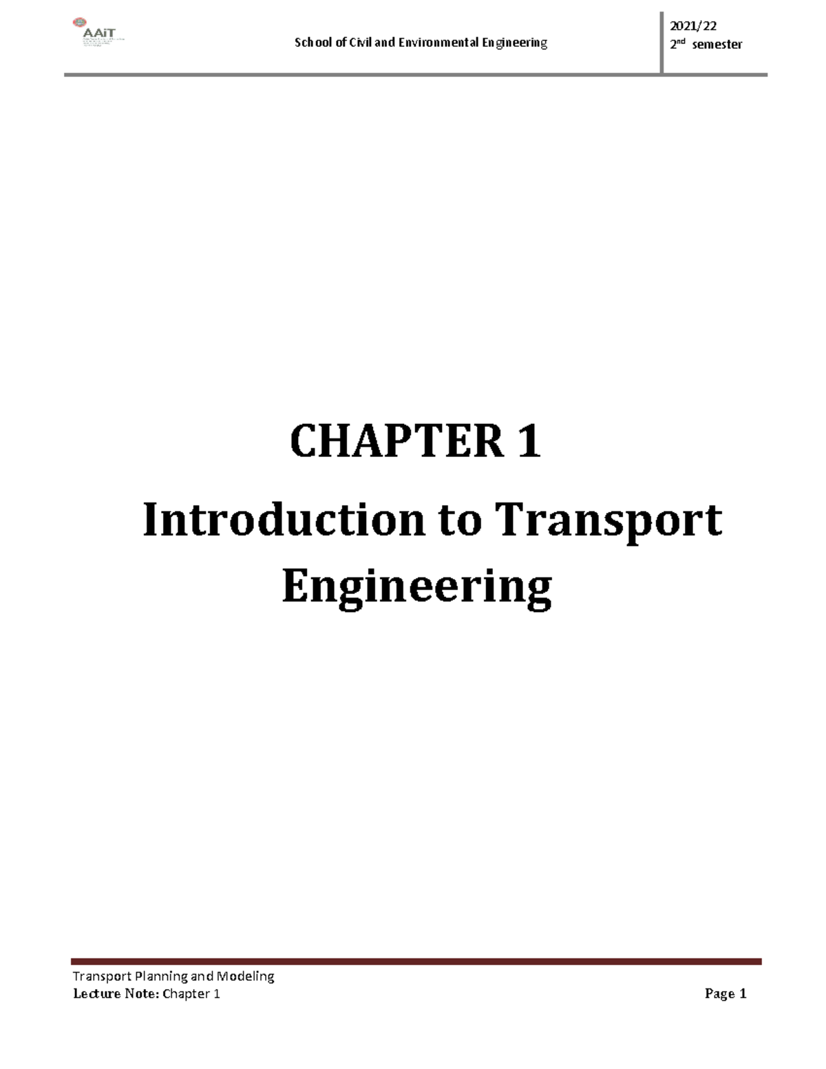 Chapter 1 (TP&M) - Introduction to Transportation Engineering - Studocu