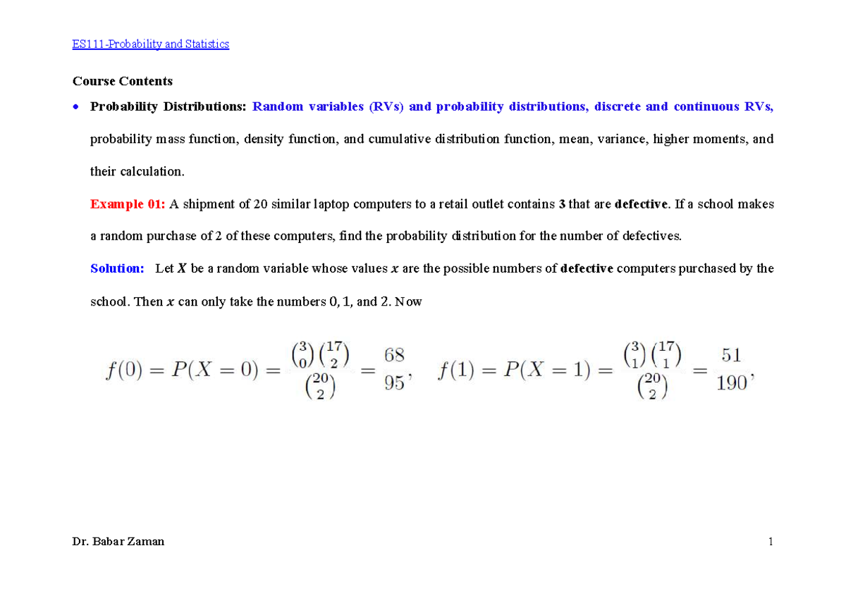Probability Distributions in Statistics: Lecture Notes ES111 A - Studocu
