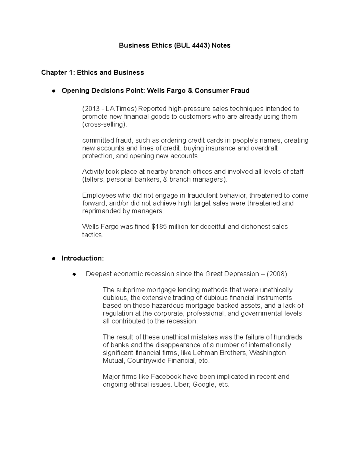 Business Ethics Overview and Key Cases (BUL 4443) Notes - Studocu