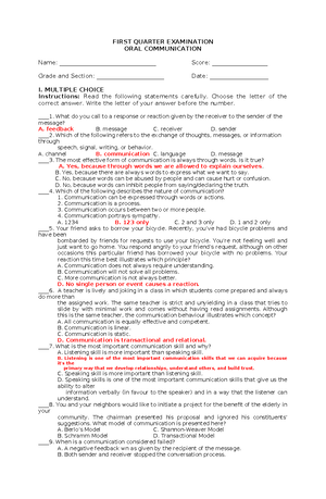 2nd Summative Test for Quarter II in Oral Communications SY 2021 - Studocu