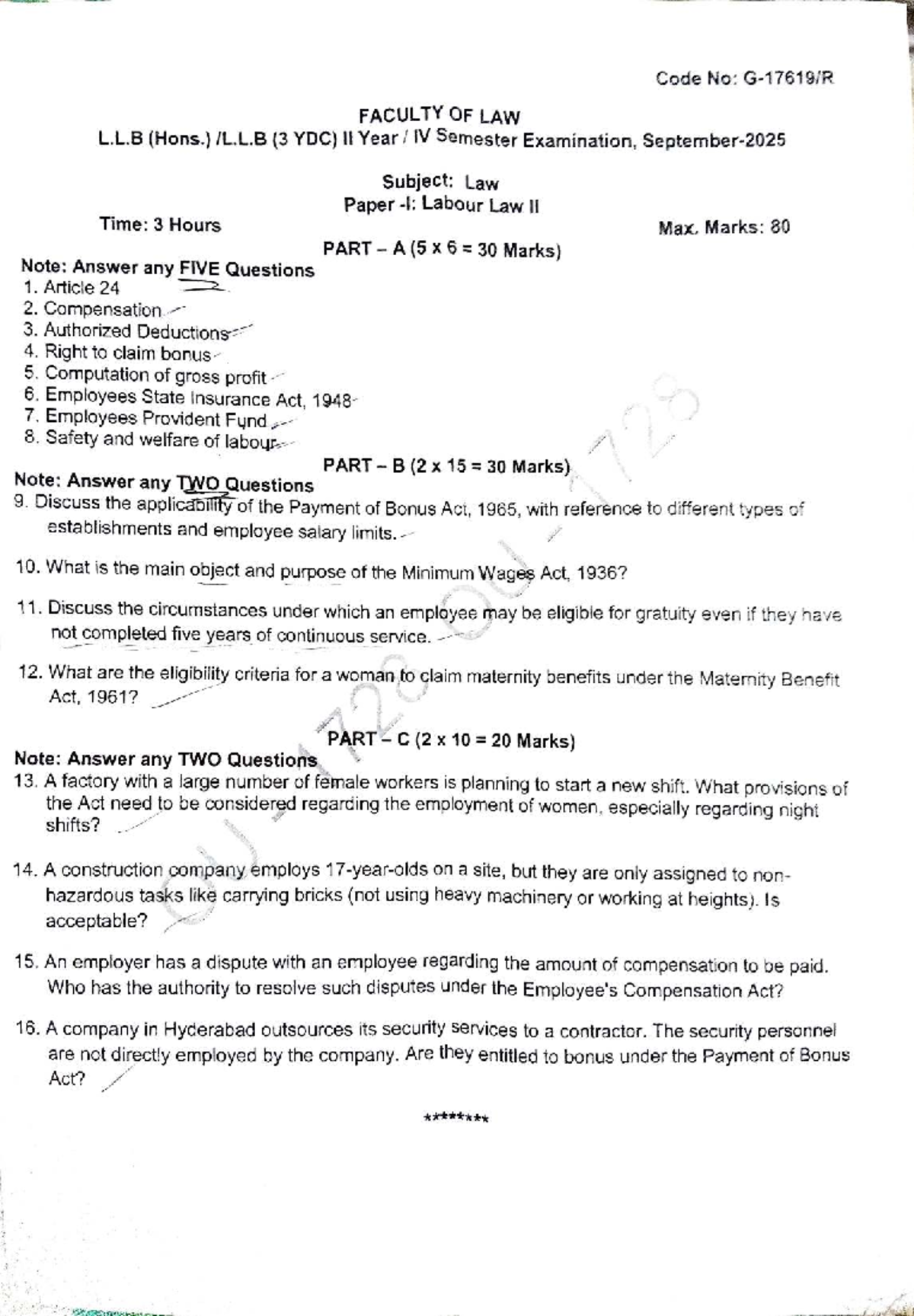 OU LL.B(Hons.) Labour Law II Exam Paper - 3 YDC IV Sem - Studocu