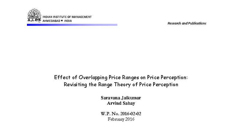 Effect of Overlapping Price Ranges on Price Perception: IIMA Case Study ...