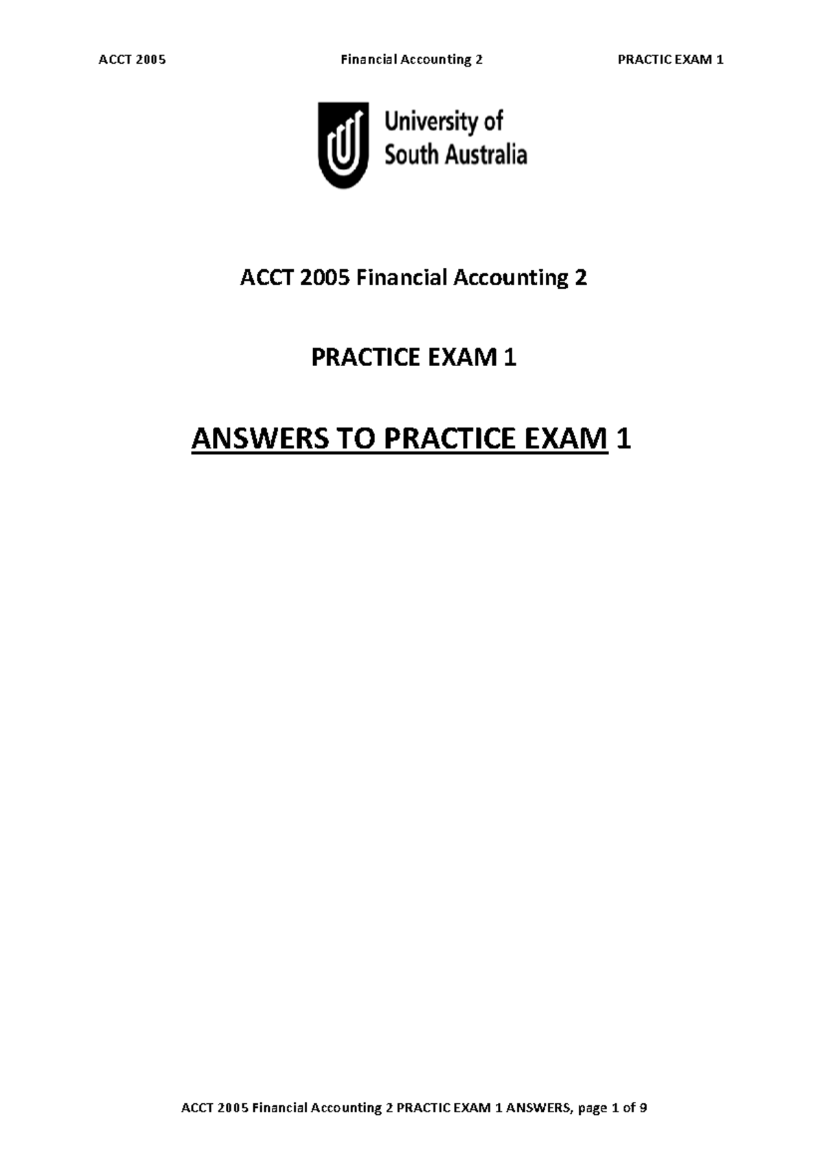 ACCT 2005 Practice Exam 1 Solutions: Detailed Answers & Journal Entries ...