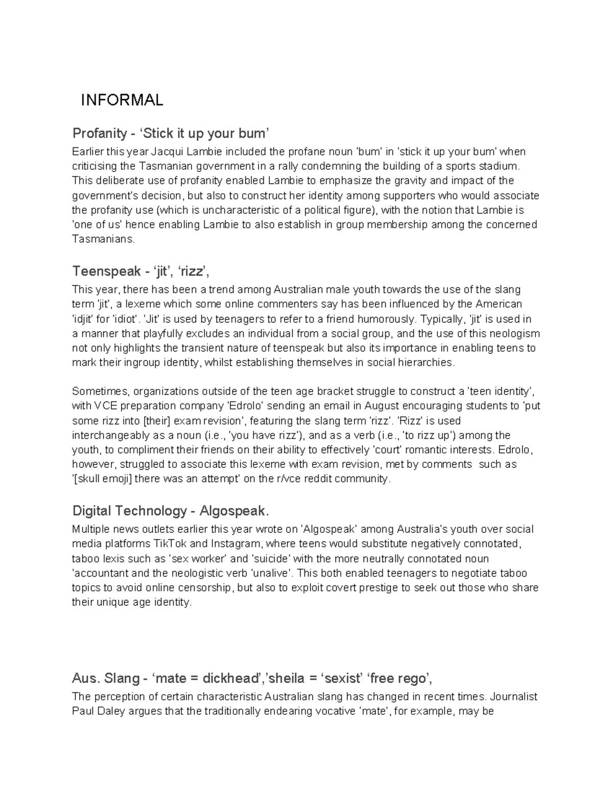 Copy of ALL Media EX - INFORMAL Profanity - ‘Stick it up your bum ...