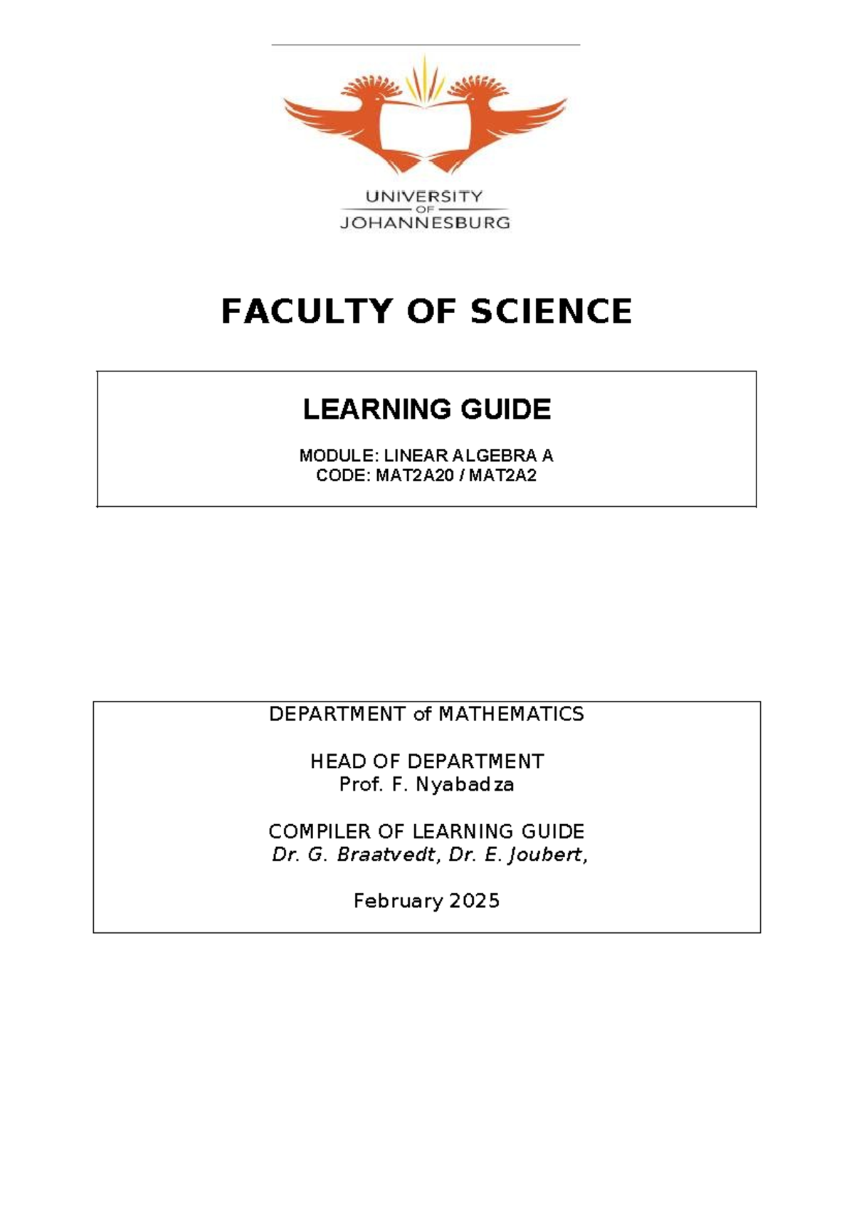 Learning Guide for Linear Algebra A (MAT2A20) - 2025 Edition - Studocu