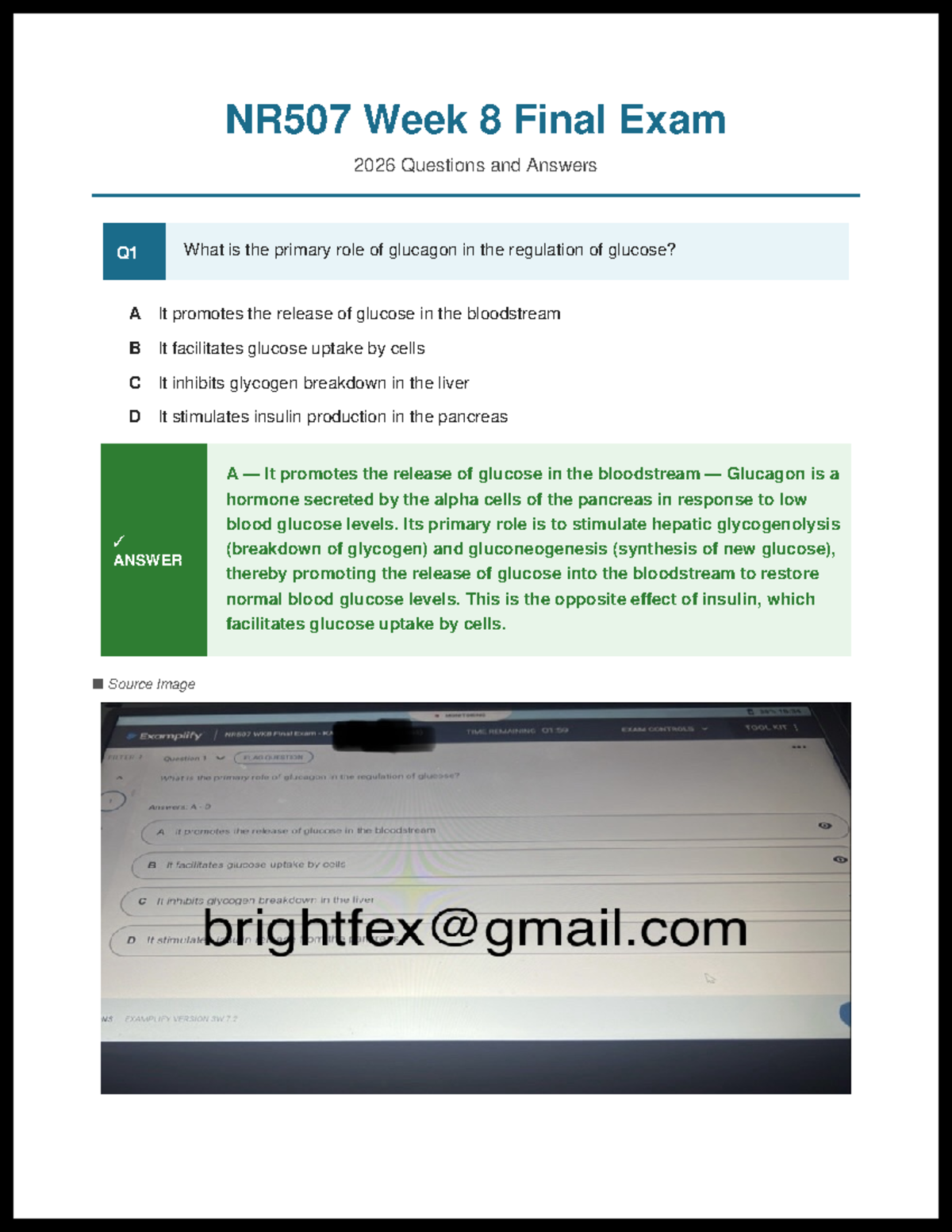 NR507 Week 8 Final Exam 2026: Glucagon & Appendicitis Q&A - Studocu