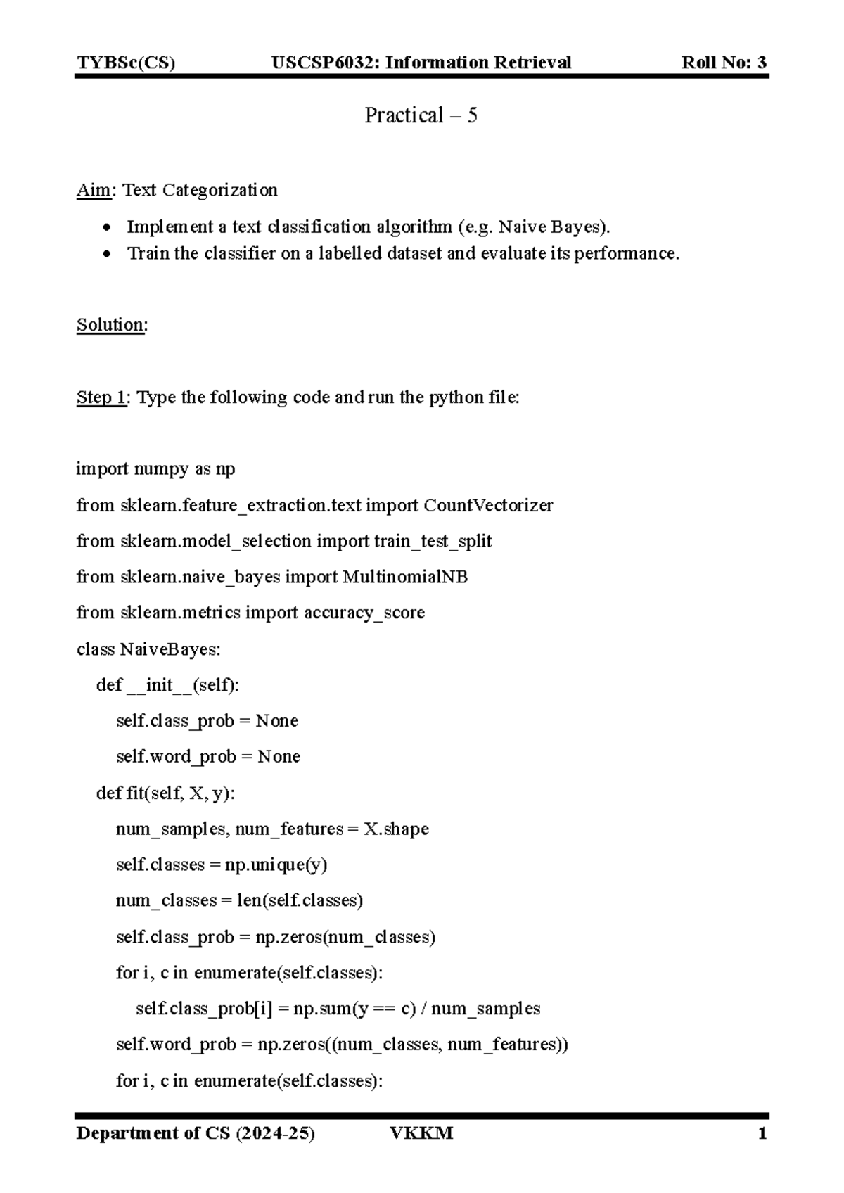 TYBSc(CS) USCSP6032: Practical Notes on Text Categorization - Studocu