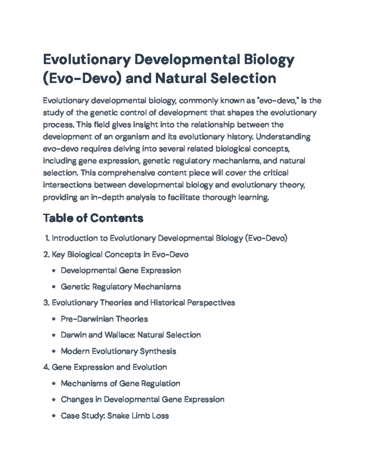 Evolutionary Developmental Biology (Evo-Devo) and Natural Selection ...