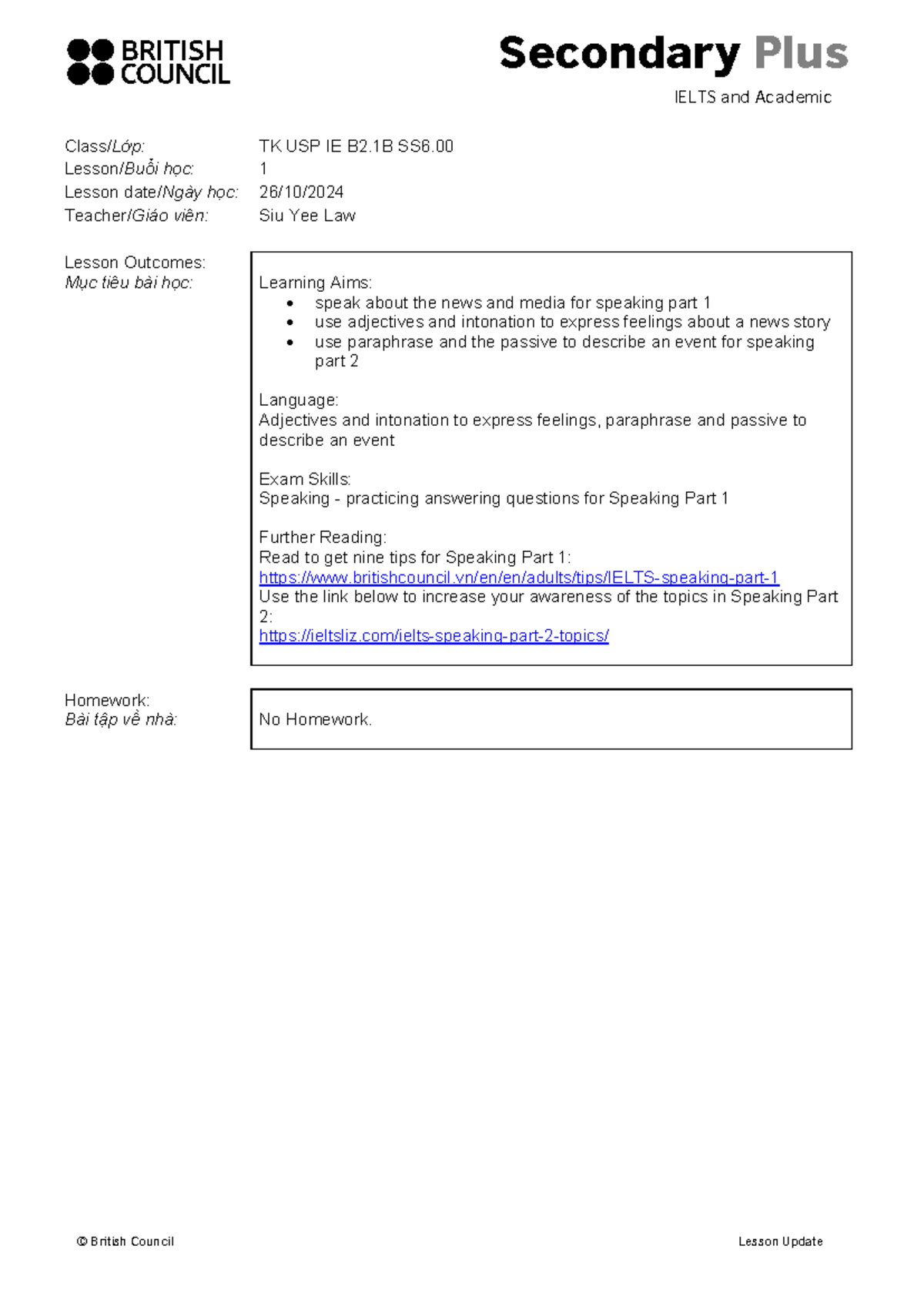 TK USP IE B2.1B SS6.00 Lesson 1: IELTS Speaking Strategies and Tips ...
