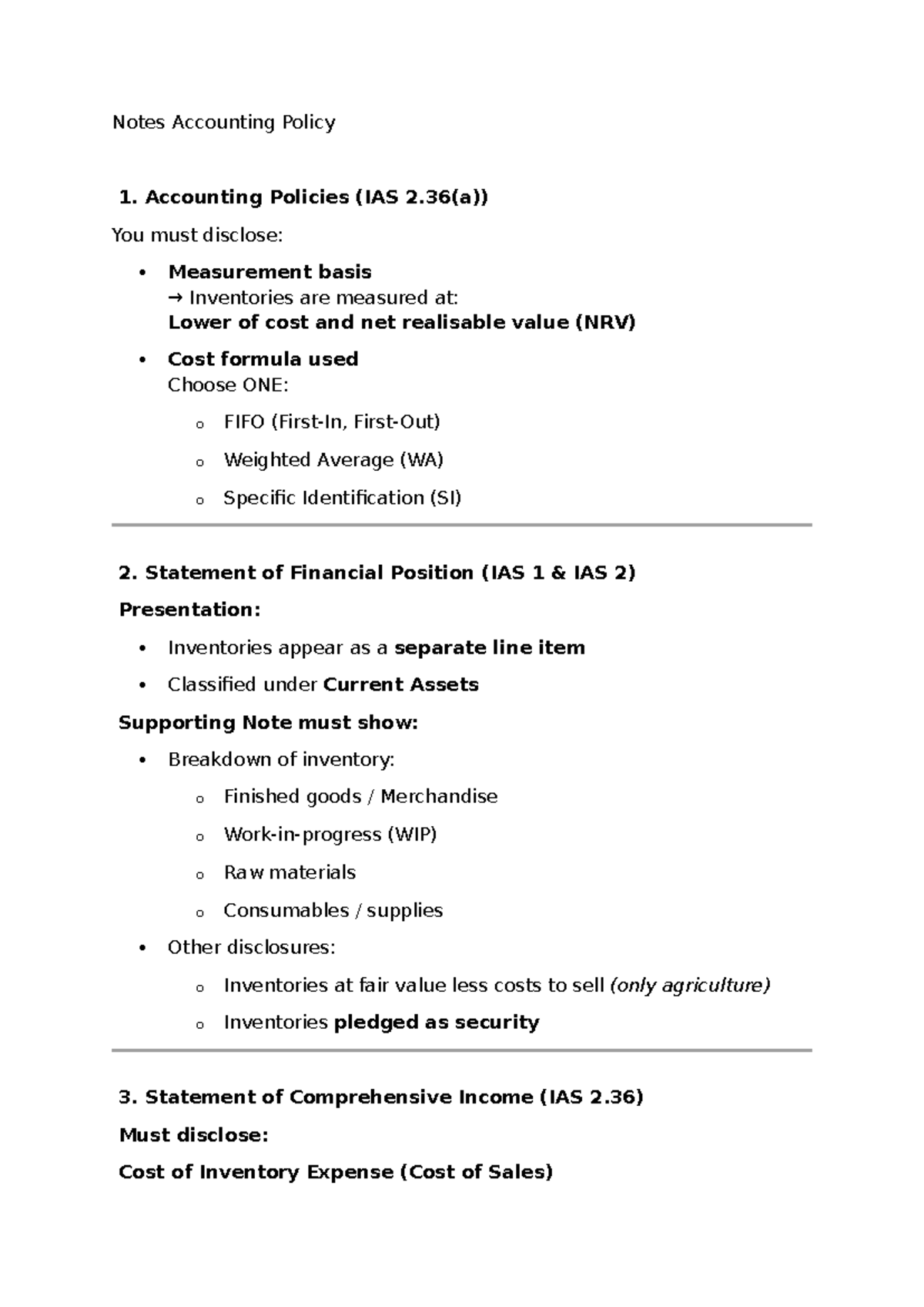 Accounting Policy Notes: IAS 2 & IAS 1 Guidelines - Studocu