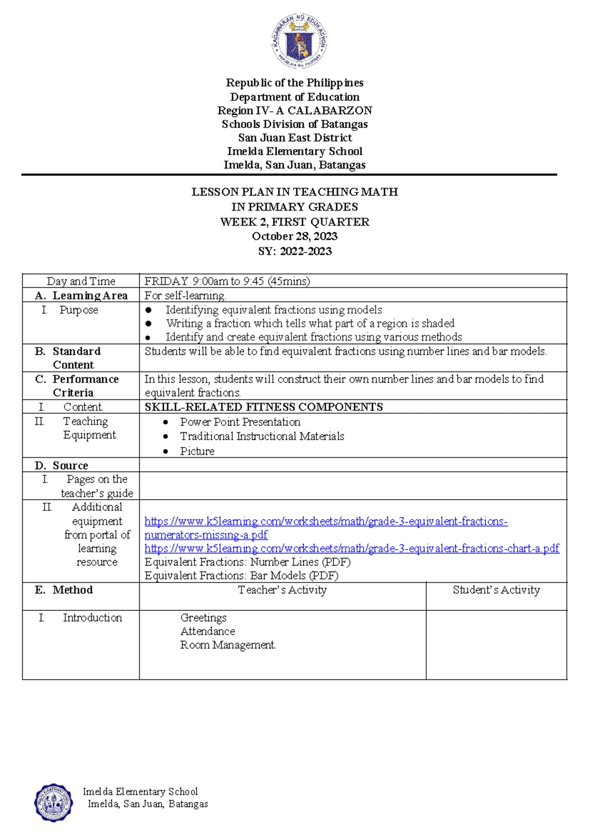 Rubric for Assessing Instructional Materials (MTB MLE) - Studocu