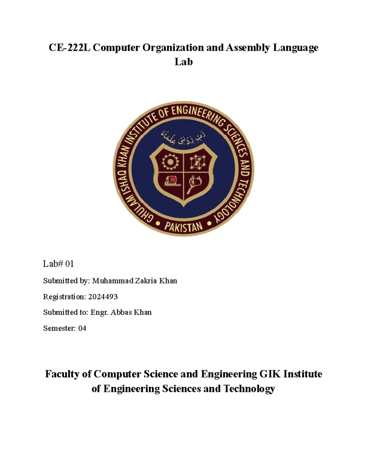 COAL Lab 01 Report: Assembly Language Tasks and Solutions - Studocu