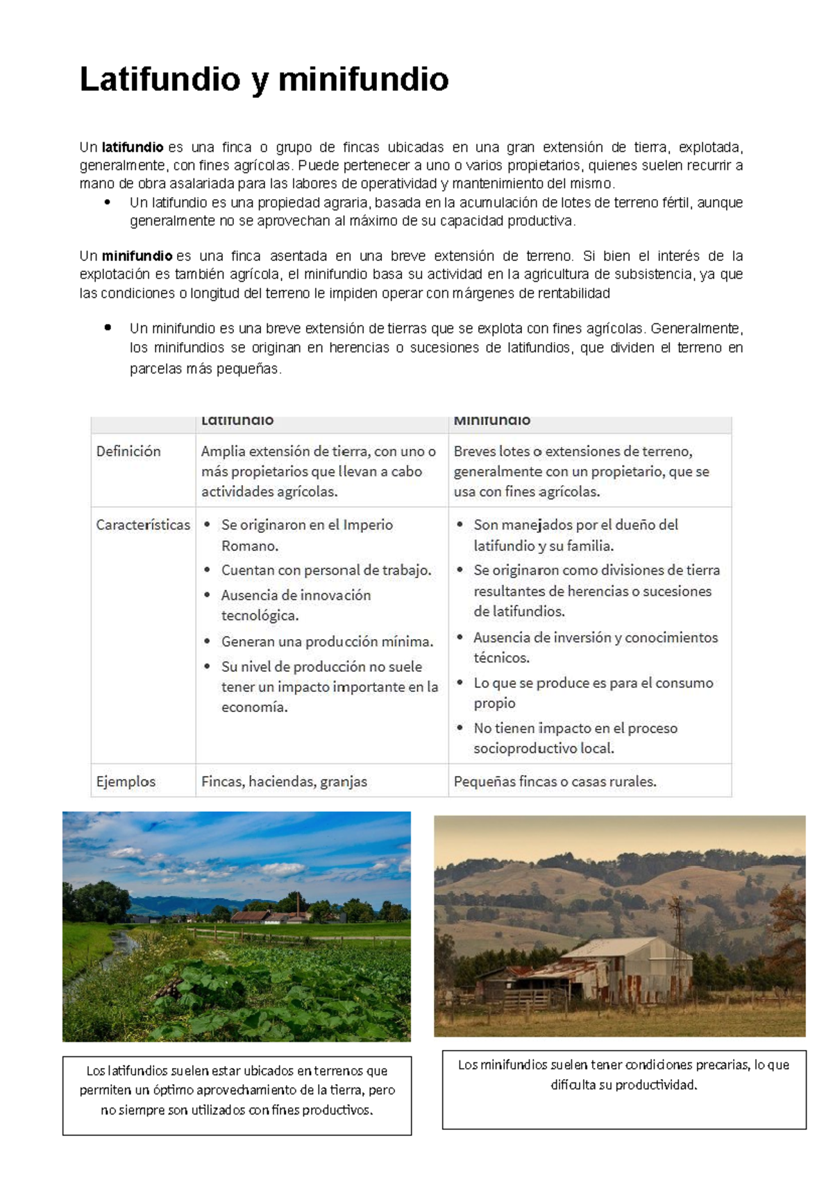 Latifundios y Minifundios: Análisis Agrario y Productividad - Studocu