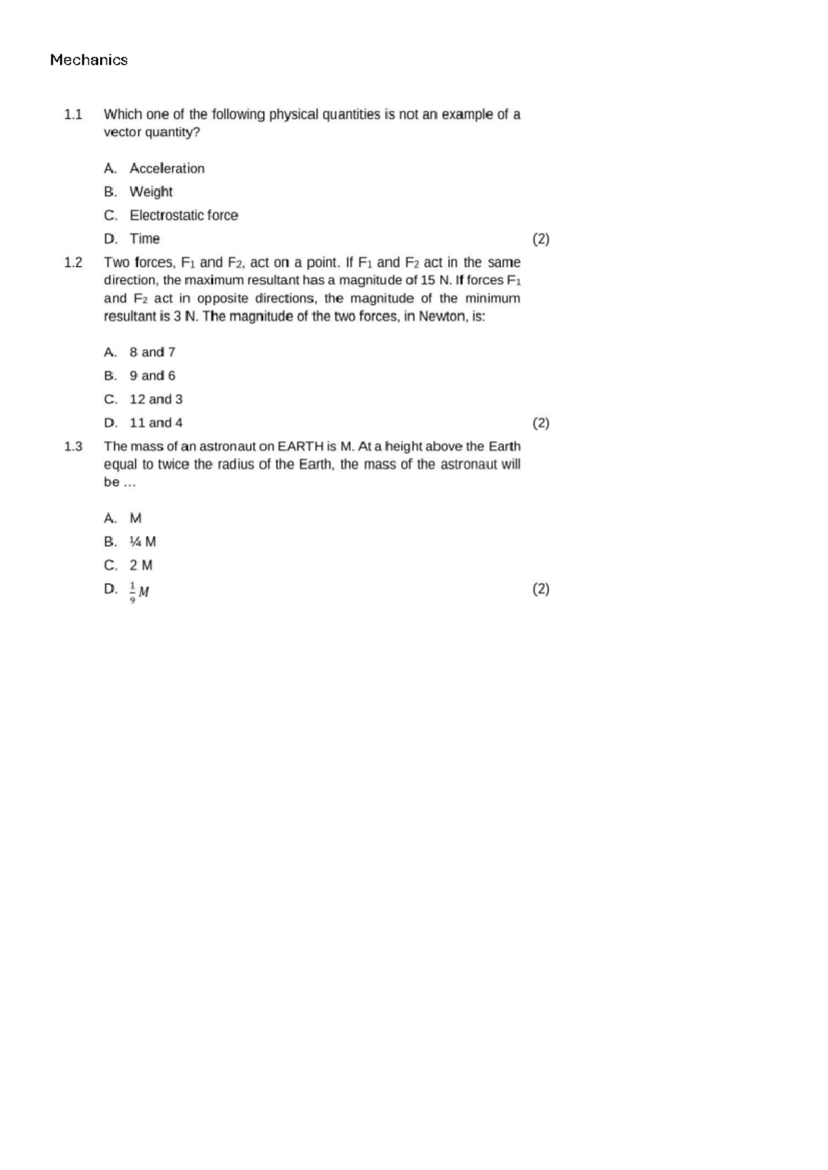 Mechanics 1.1 - Vector Quantities and Forces: Revision Notes - Studocu