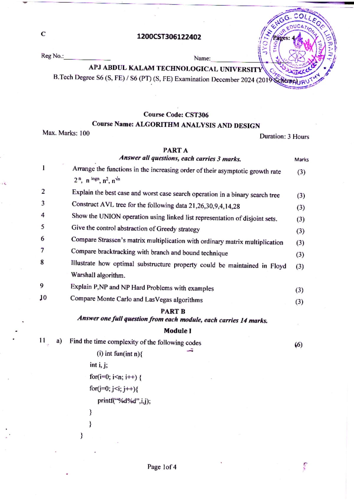 CST306 Final Exam Algorithm Analysis and Design, June 2022 - Studocu