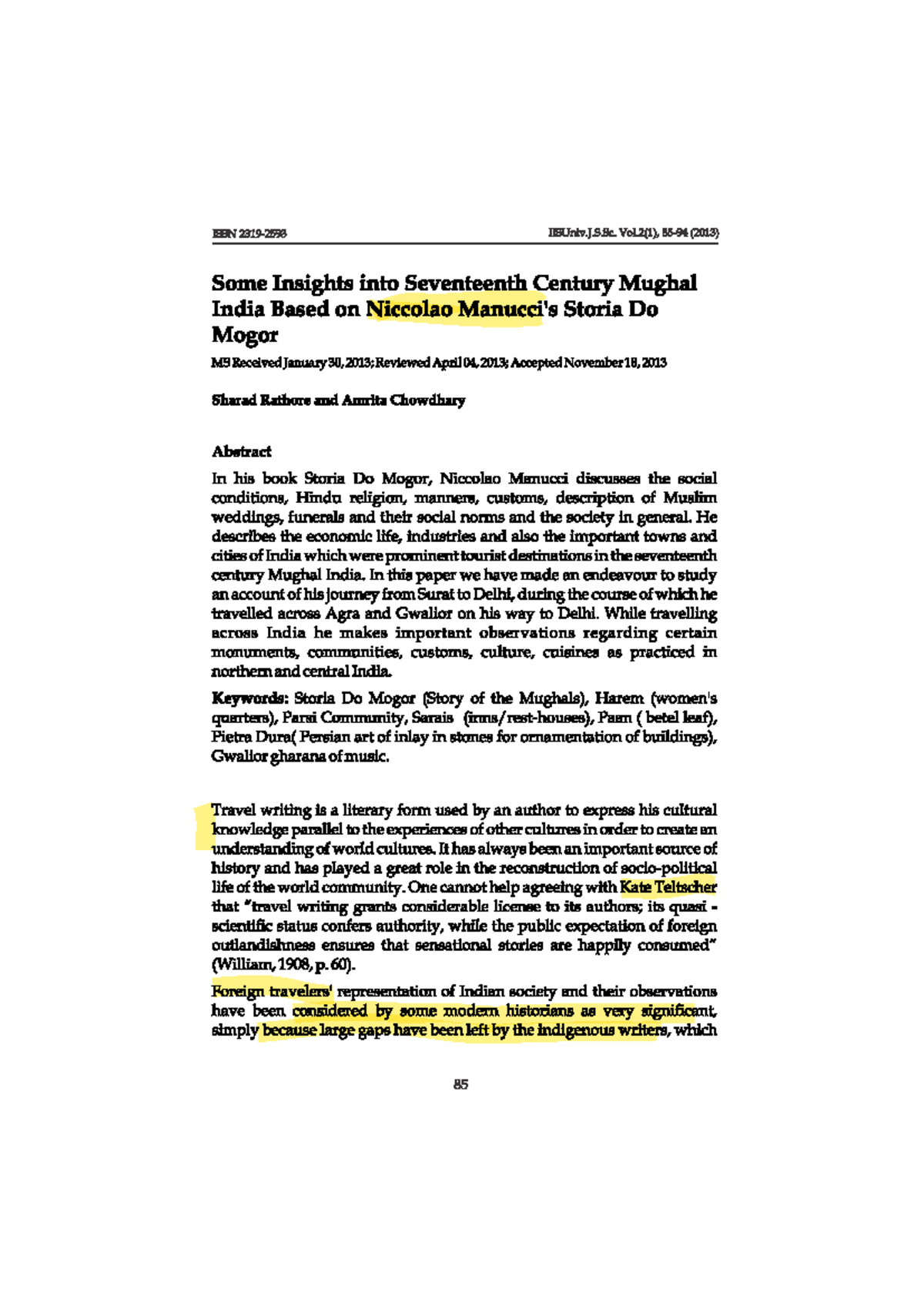 Some insights into seventeenth century Mughal India based on Manucci's ...