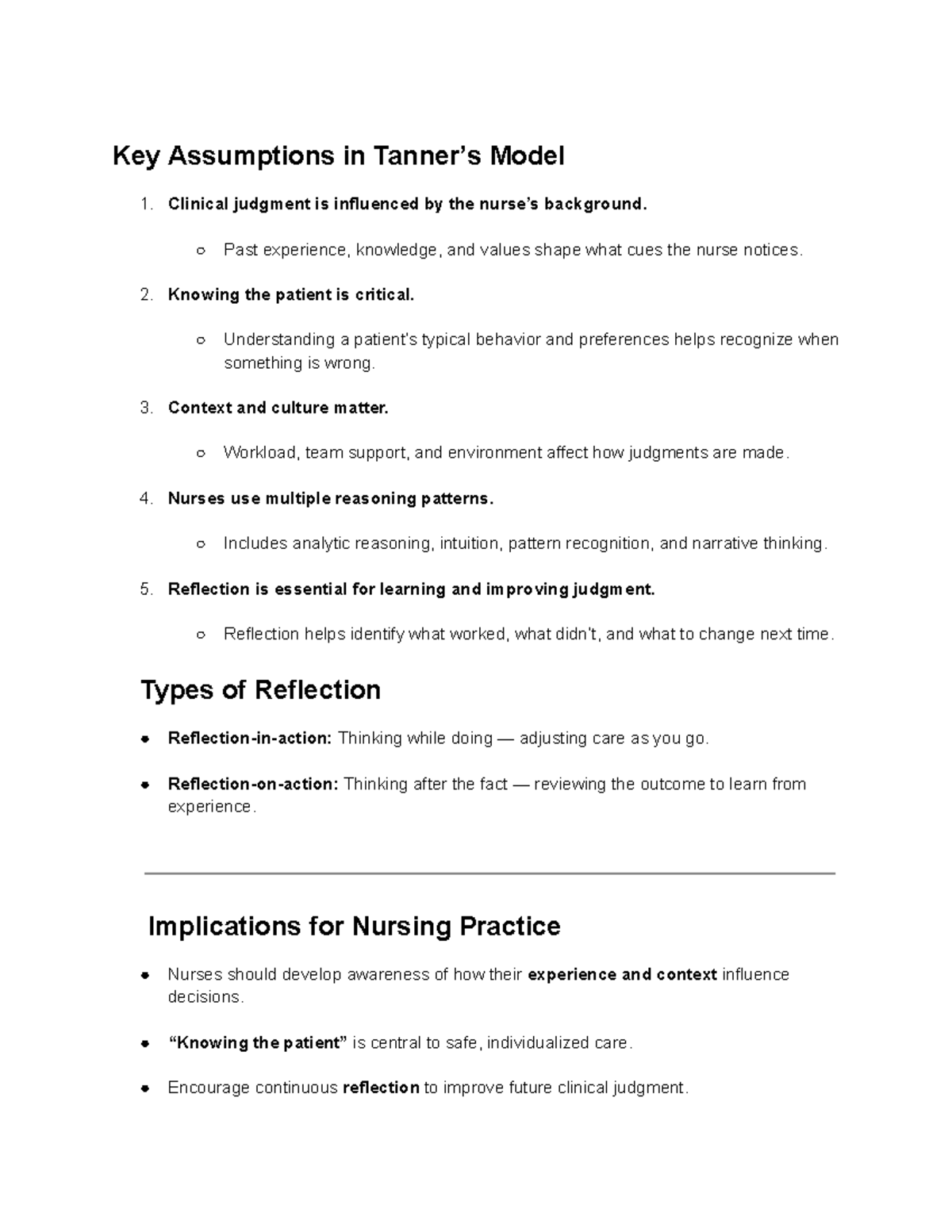 Key Assumptions in Tanner’s Model of Clinical Judgment - Studocu