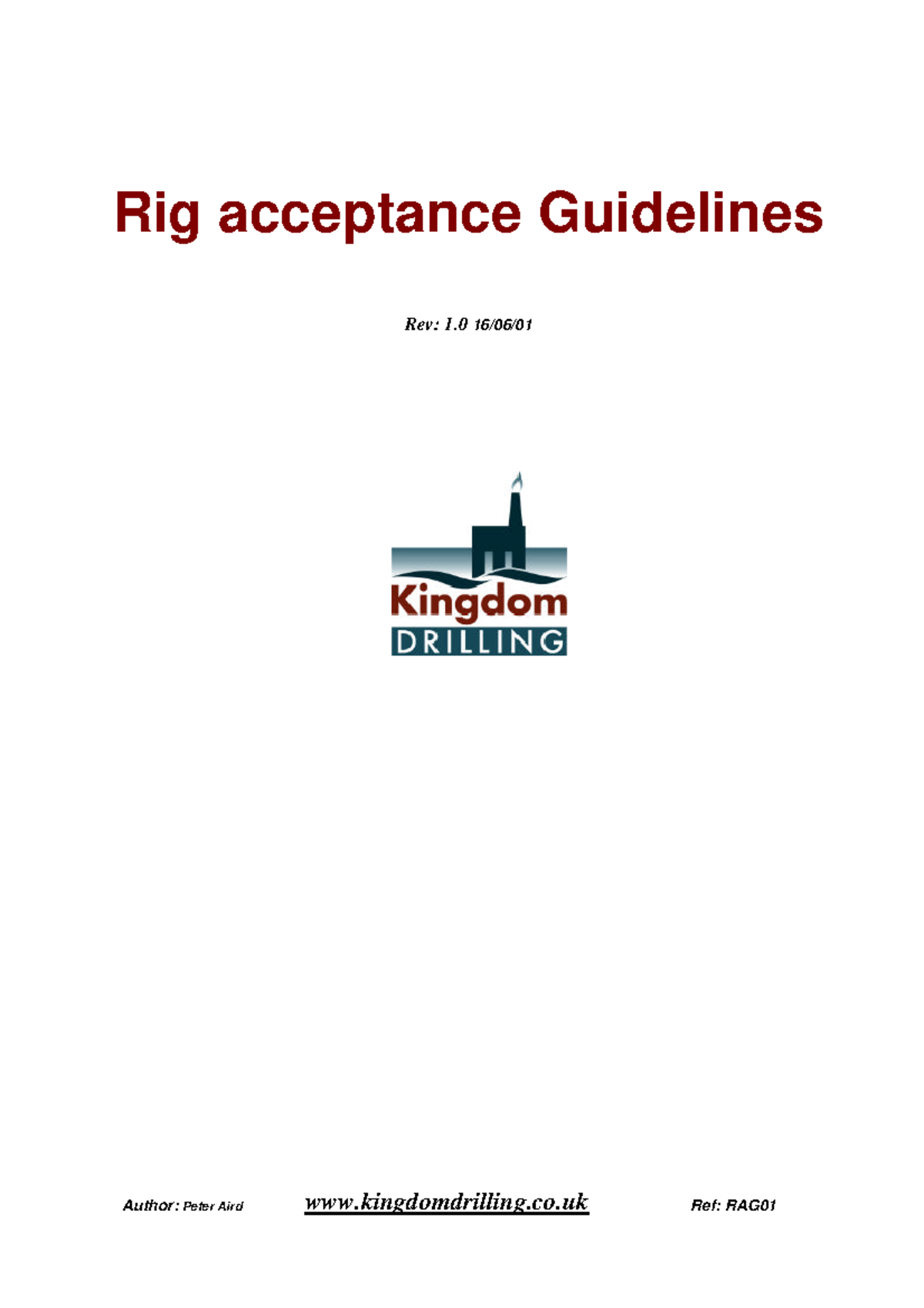 Drilling Rig Acceptance Standards RAG01: Comprehensive Guidelines - Studocu