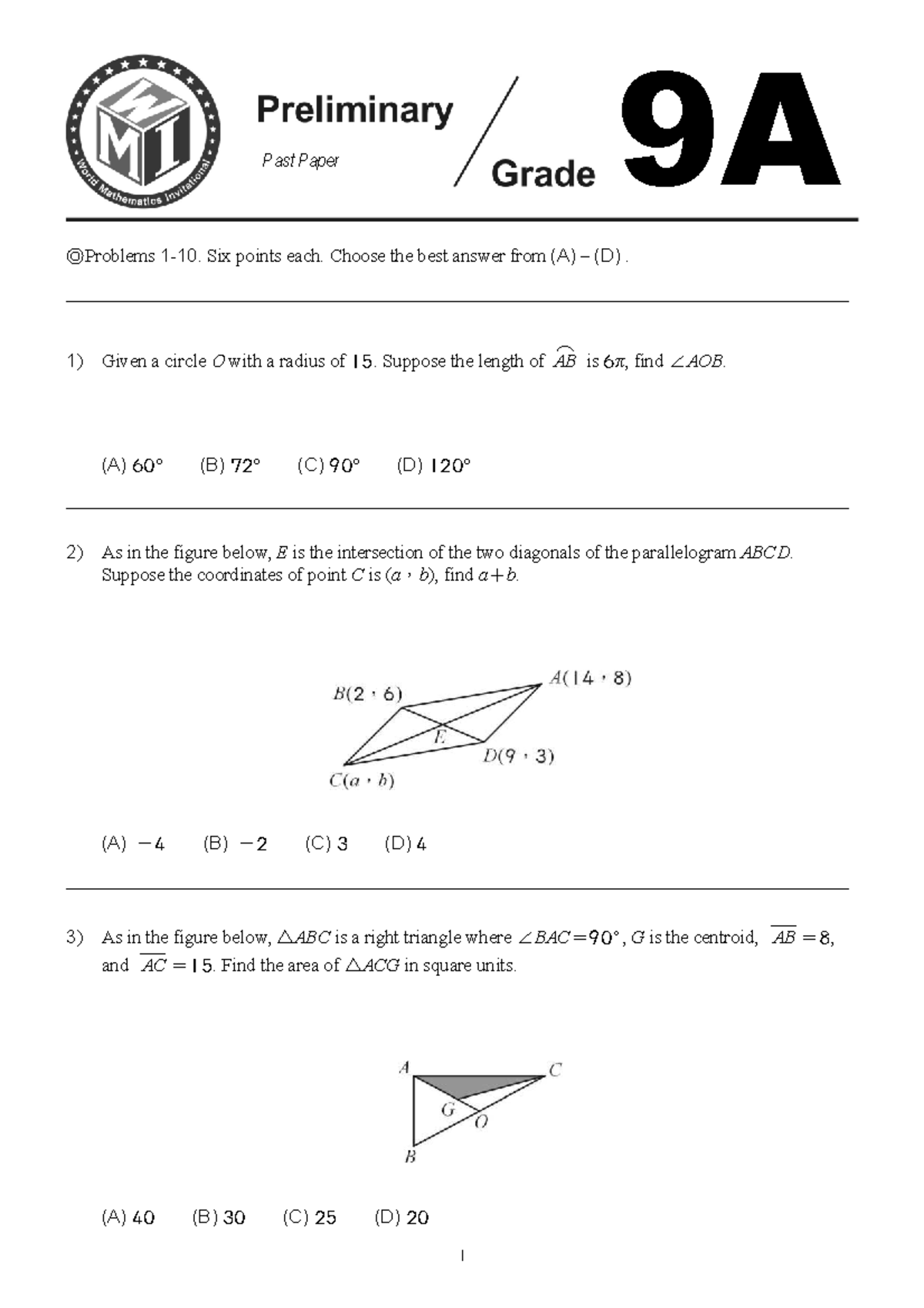 WMI Grade 9 Past Paper Questions - Part 1 - Studocu