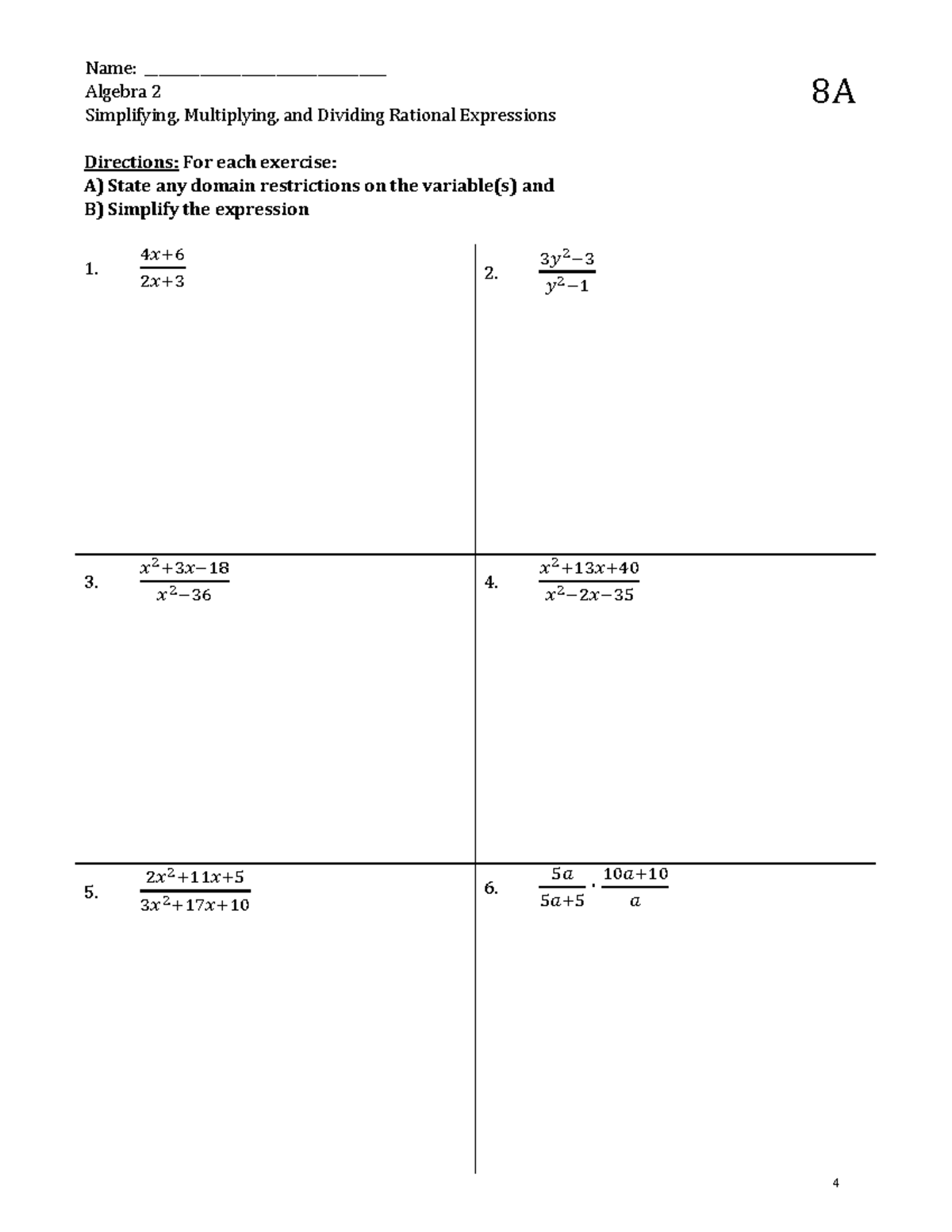 Algebra 2 Unit 8 Homework KEY: Rational Expressions & Equations - Studocu