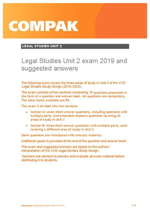 Legal Studies Unit 2 Exam 2019: Questions and Suggested Answers - Studocu
