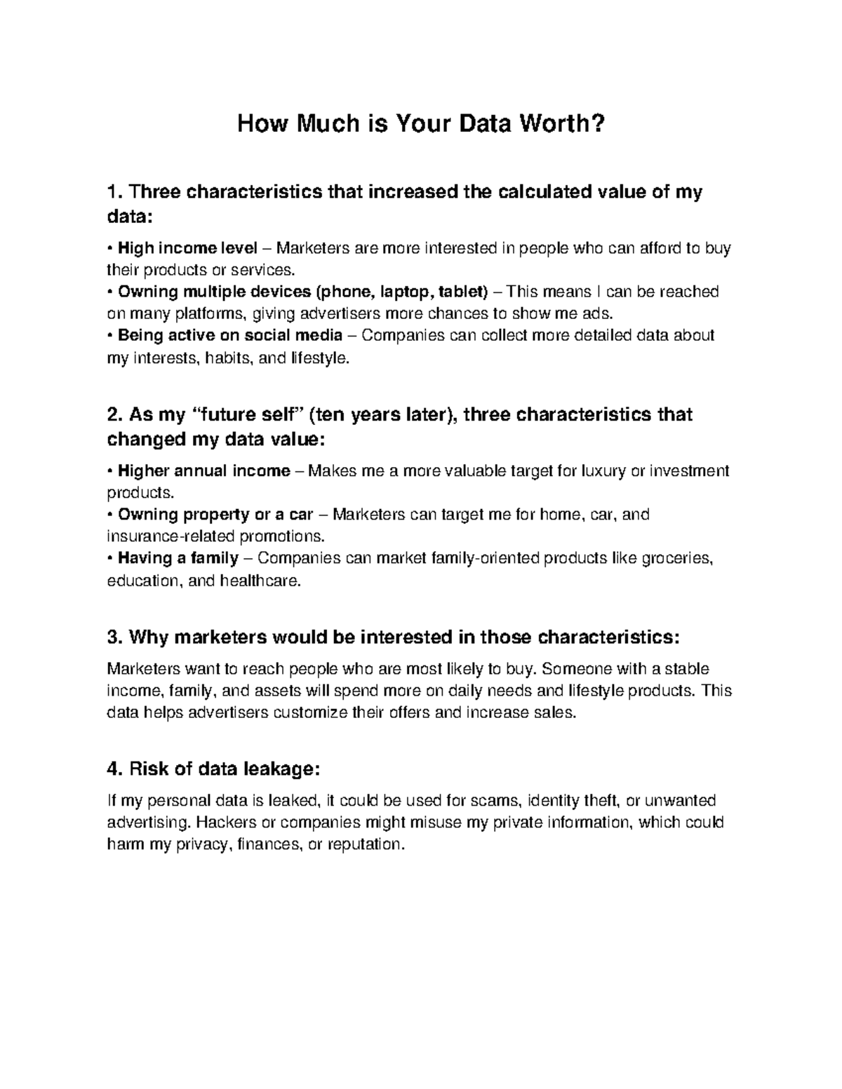 Data Value Analysis: Characteristics & Risks - Info1 SASDASAS - Studocu