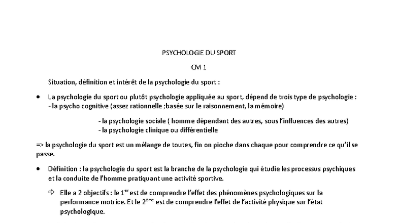 PSY 101 - Psychologie du Sport : Chapitre 1 - Émotions et Performance ...