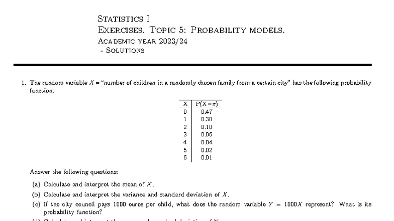 Statistics I (STAT101) Topic 5: Probability Models Solutions - Studocu