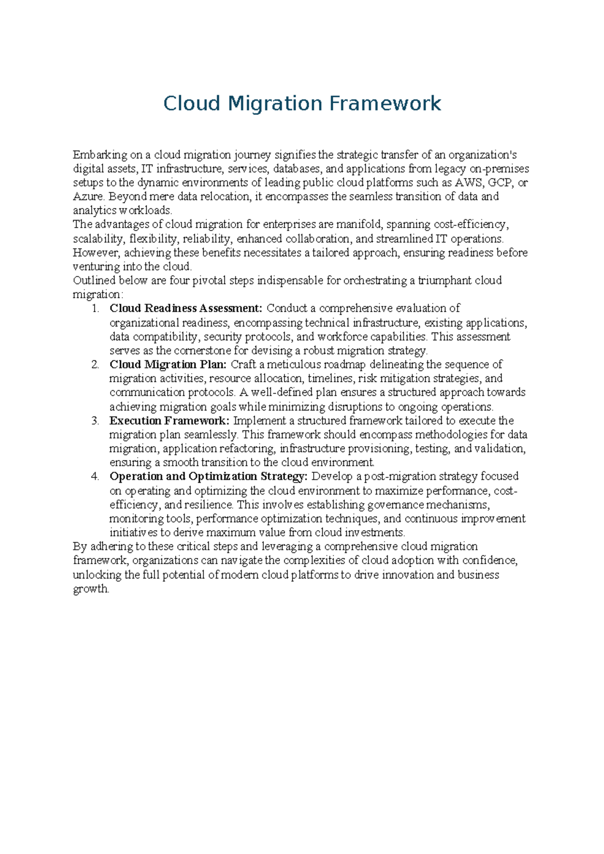 Cloud Migration Framework: Steps for Successful Transition to Cloud ...