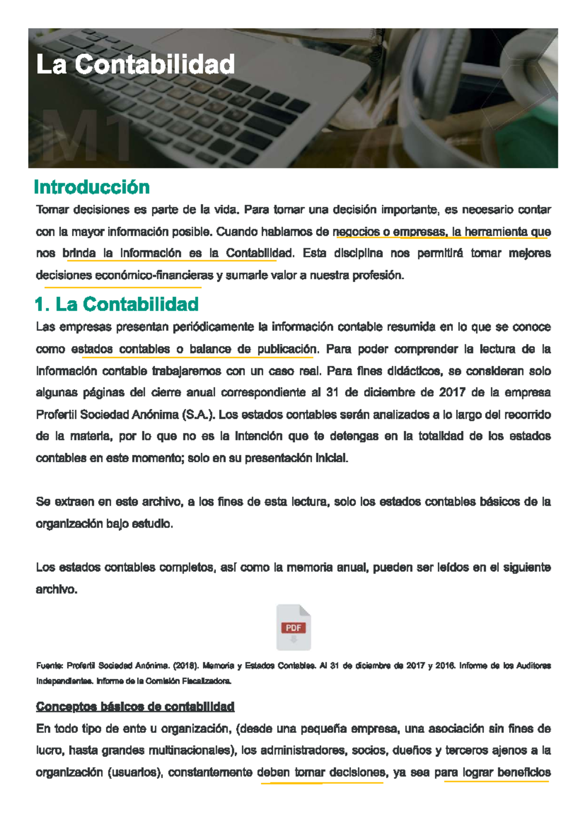 M1L1 - Introducción a la Contabilidad y Toma de Decisiones en Profertil ...