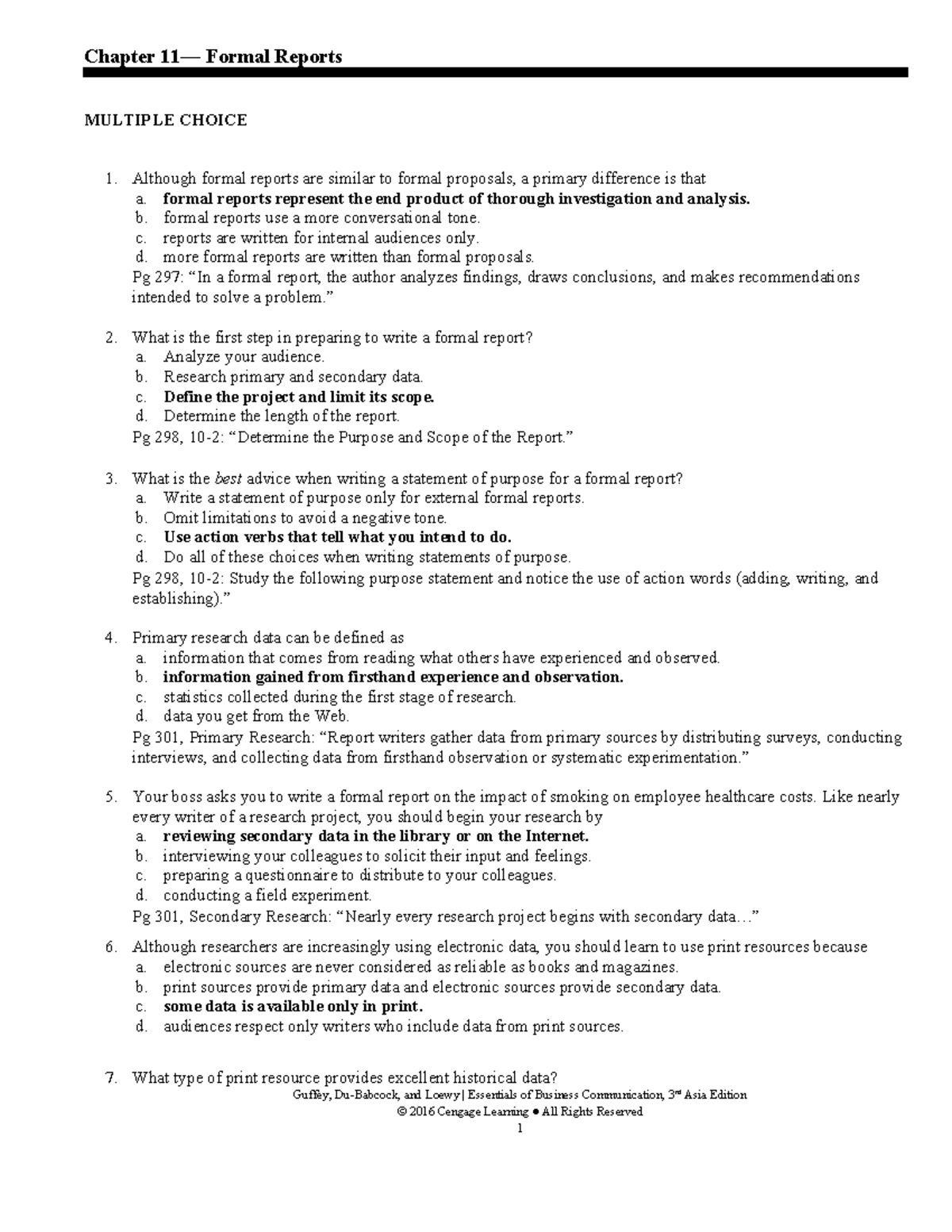 Chapter 11: Formal Reports - Multiple Choice Questions and Answers ...
