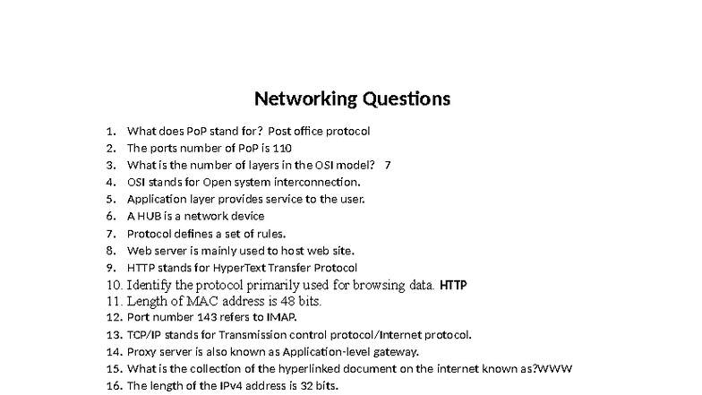 Networking Questions and Hardware Overview: Key Concepts and Protocols ...