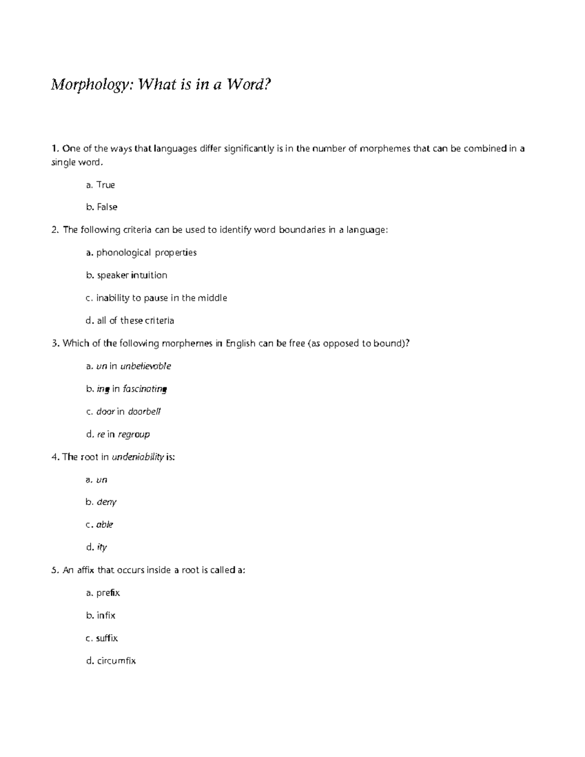 Quiz - Morphology Practice Questions and Key Concepts - Studocu