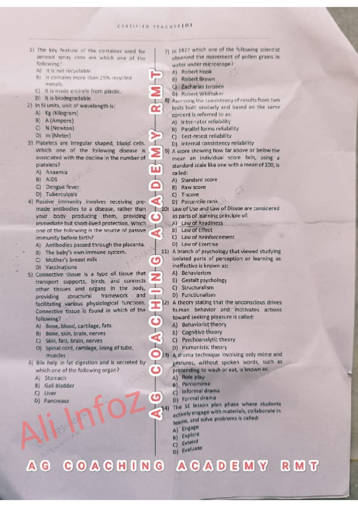 CERTIFIED TEACHER RMT CT TEST MARDAN DIVISION 08-07-25 - Studocu