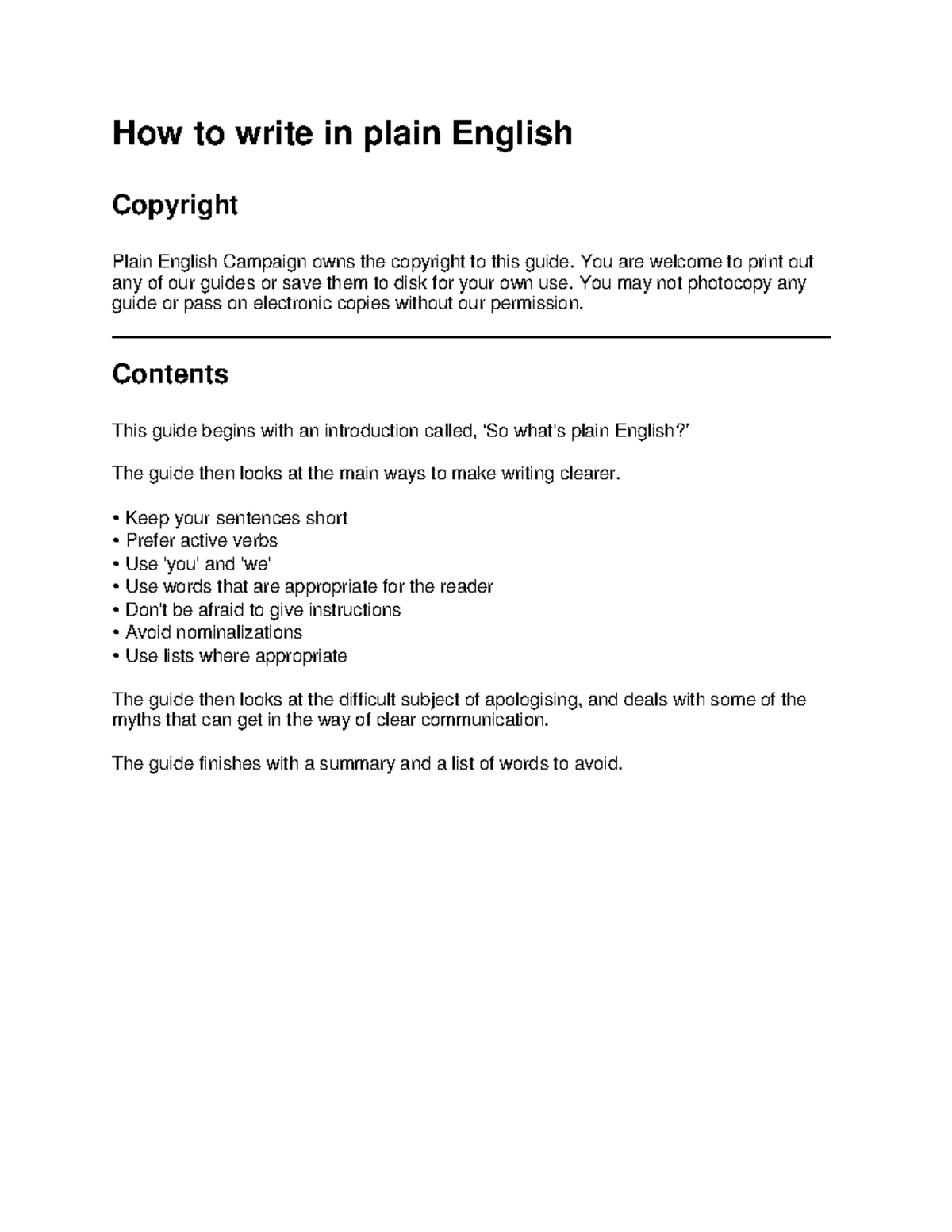 Plain English Writing Guide: Tips for Effective Communication - Studocu