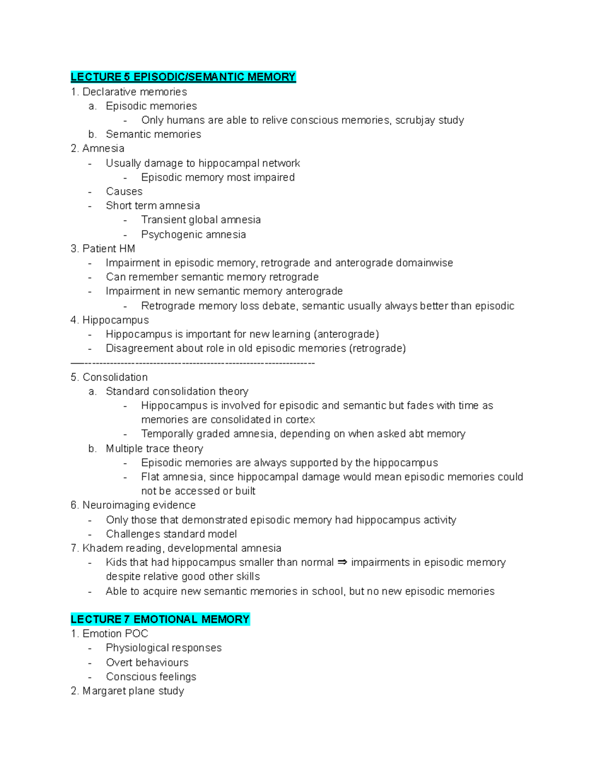 Psyc 333 - Lecture 5 & 7: Memory & Emotional Memory Insights - Studocu