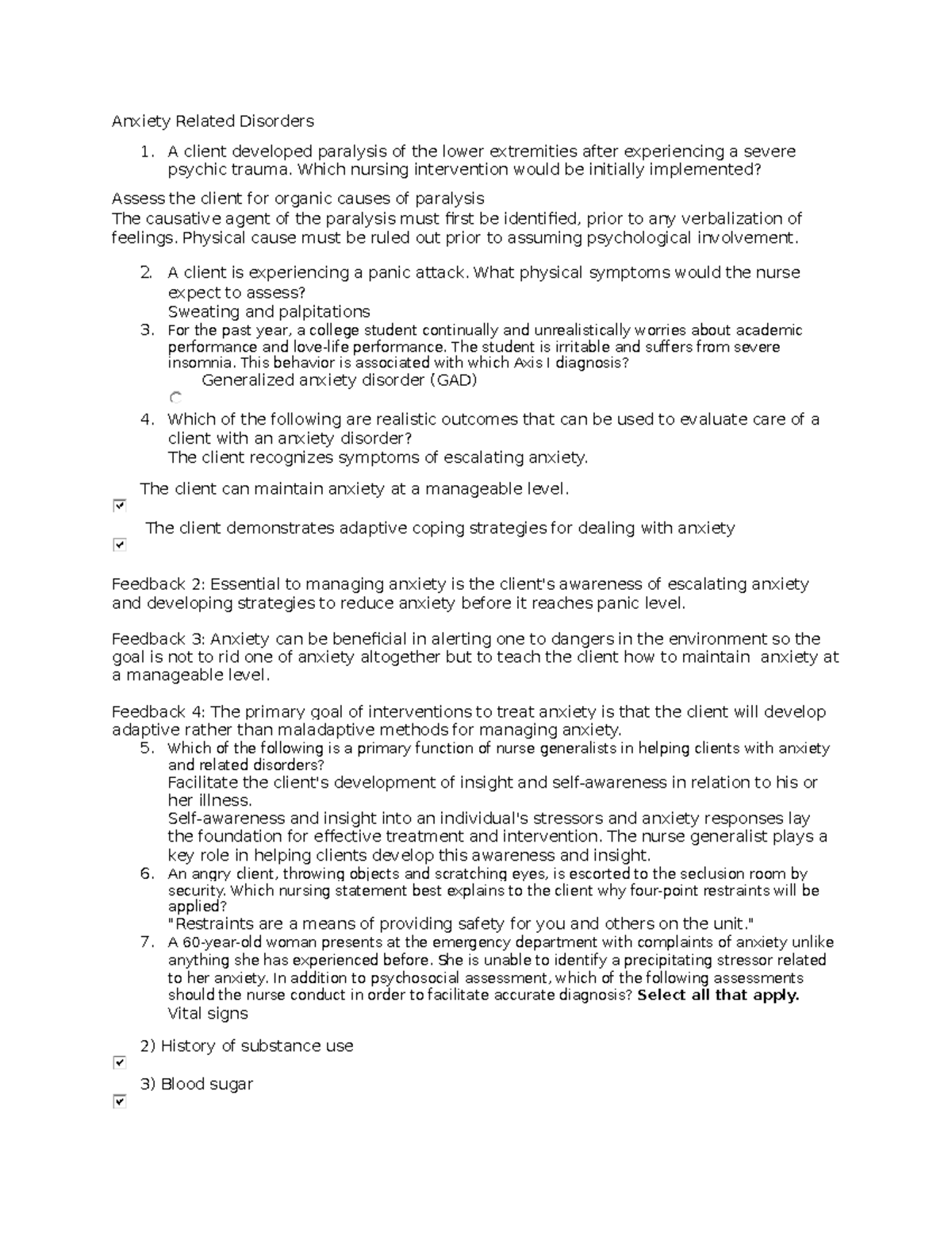 Final Exam Review Questions: Anxiety Related Disorders Study Guide ...